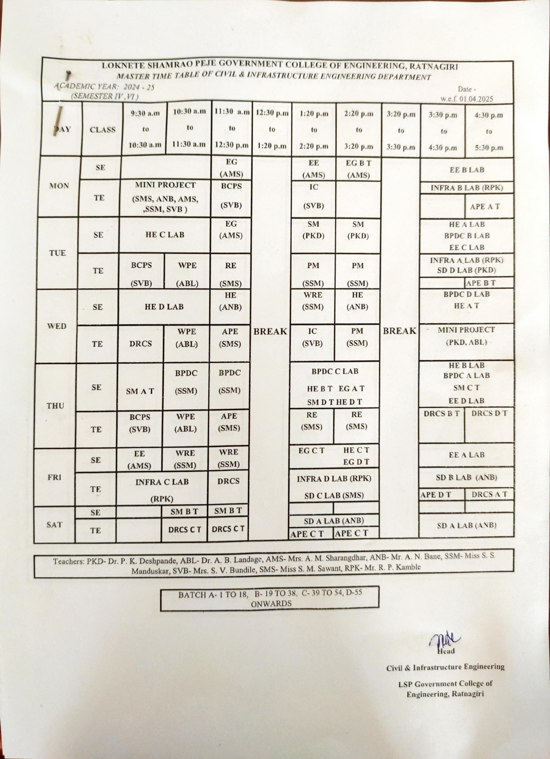 time table